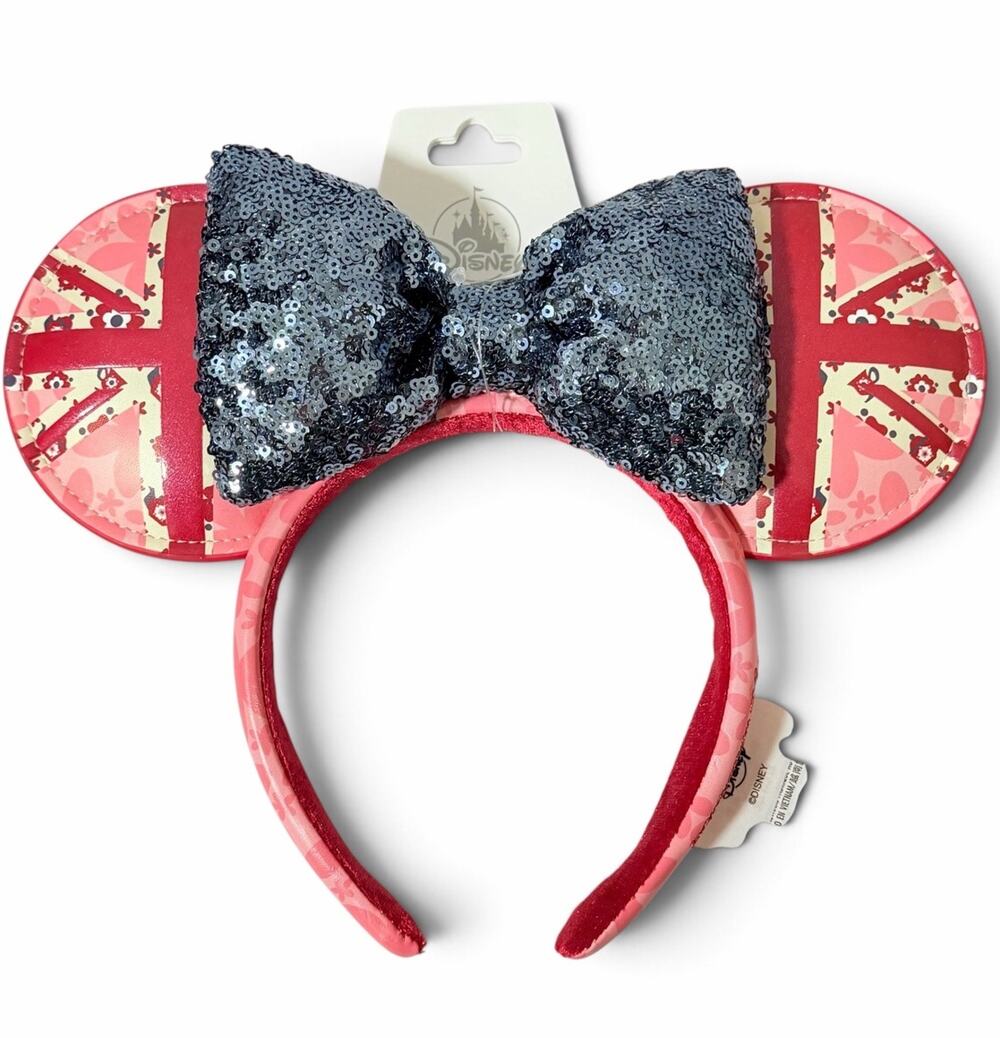 Disney Parks Minnie Mouse Ears UK United Kingdom EPCOT World Showcase Sequin NWT